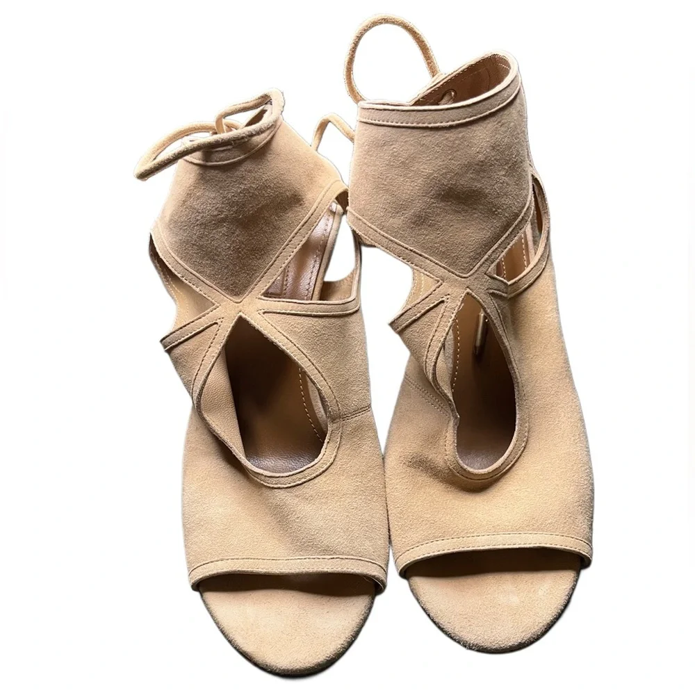 Aquaazzura Women’s Tan lace up Leather High Heels 37.5 EUC - Picture 2 of 11